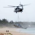Downed helicopter airlifted from Okinawa beach